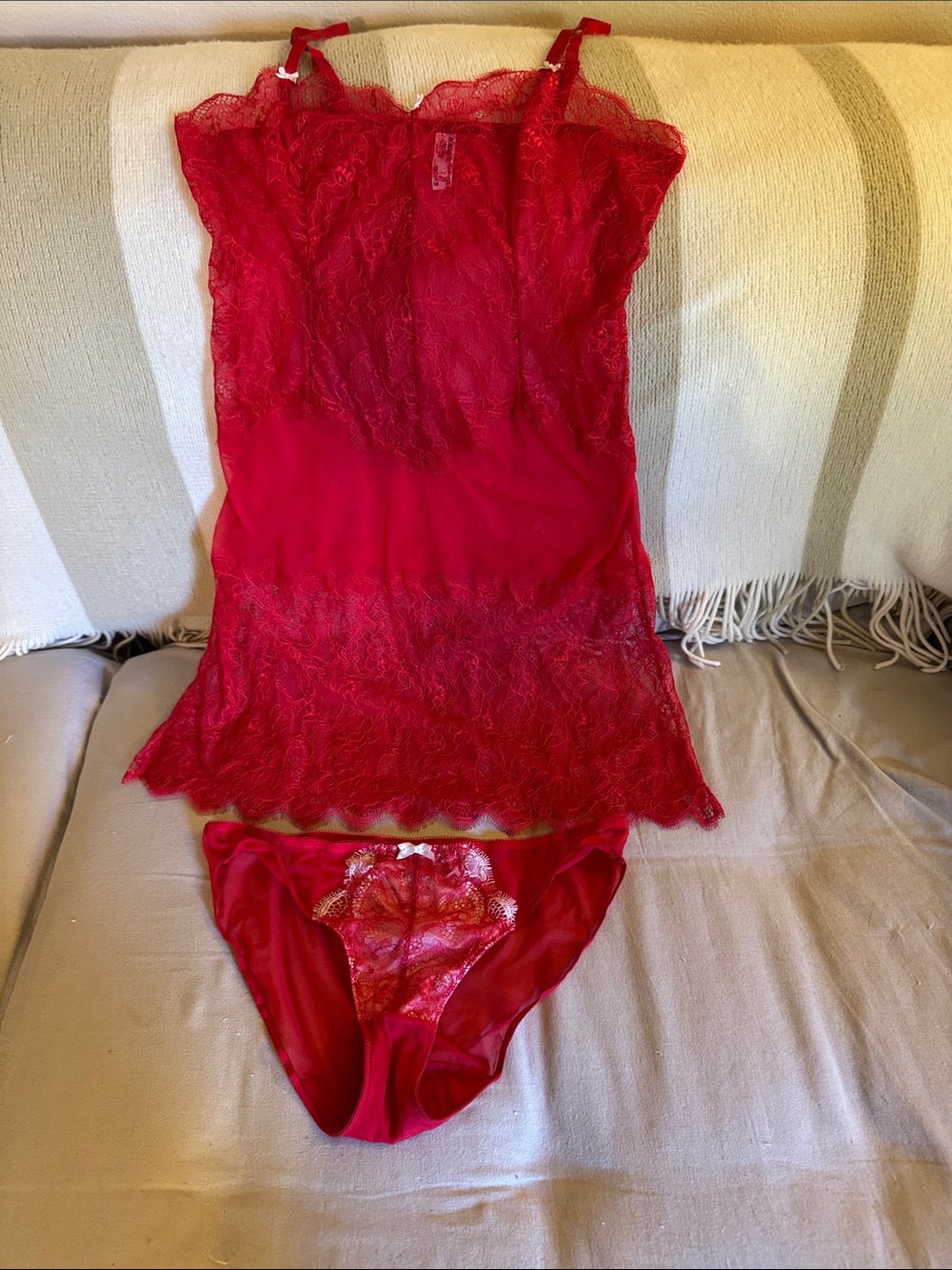 Sheer Red Lace Chemise with Matching Bikini Panty